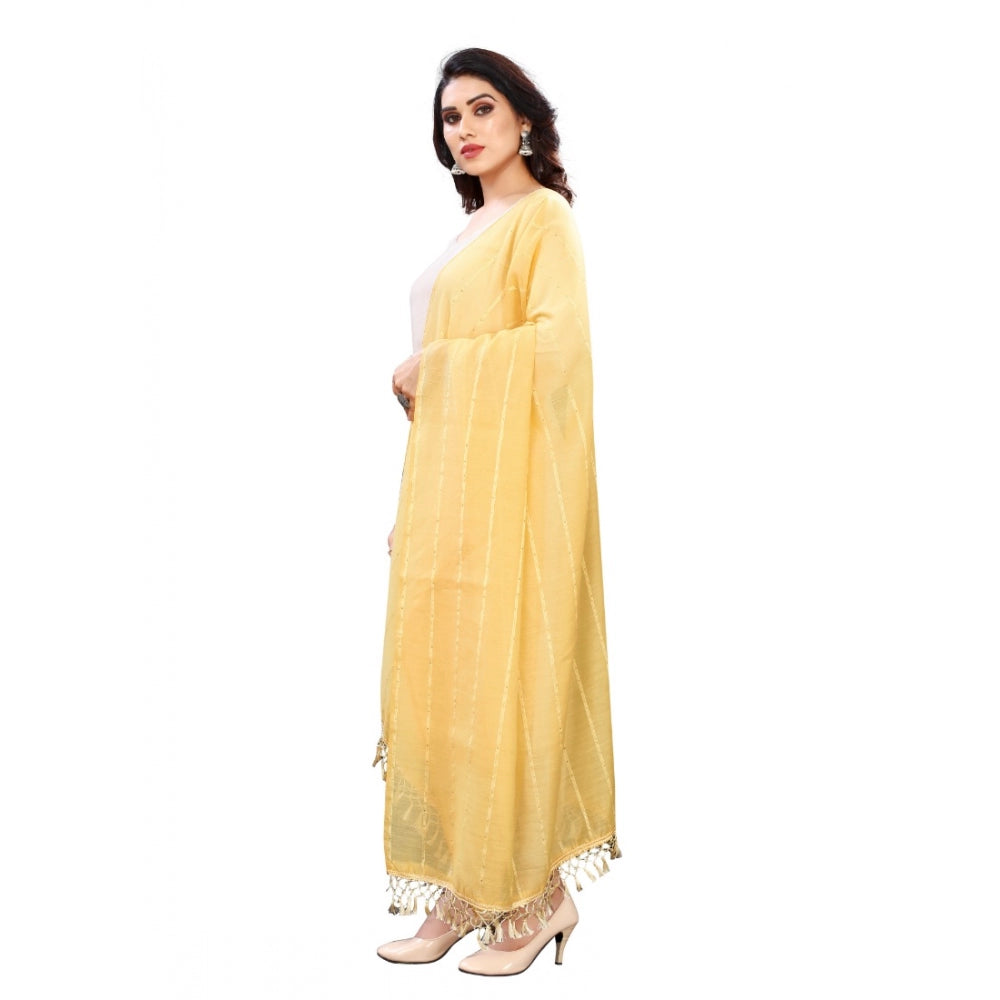 Generic Women's Cotton Silk Strips Printed Dupatta (Yellow, Length:2-2.4 mtr)