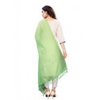 Generic Women's Cotton Silk Strips Printed Dupatta (Parrot Green, Length:2-2.4 mtr)