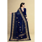 Generic Women's Net Saree With Blouse (Navy Blue, 5-6Mtrs)