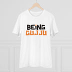 Generic Men's PC Cotton Being Gujju Printed T Shirt (Color: White, Thread Count: 180GSM)