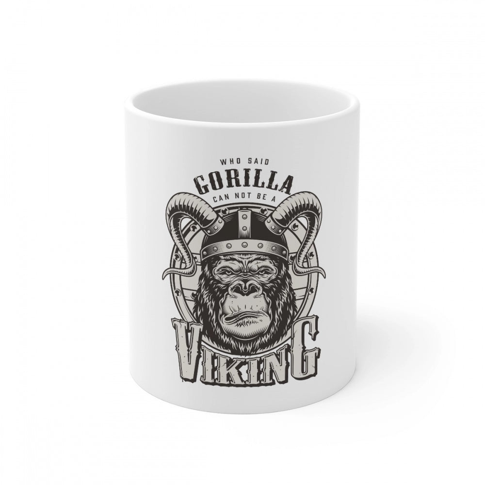 Generic Ceramic Gorila Desing Printed Coffee Mug (Color: White, Capacity:330ml)