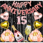 Generic 15Th Anniversary Rose Gold Foil Balloons With Happy Decoration Items Set (Rose Gold)