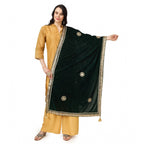 Generic Women's Velvet Gotta Patti Dupatta (Green, Length: 2.25 to 2.50 Mtr)
