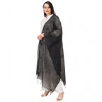 Generic Women's Cotton Embroidered Dupatta (Black, Length: 2.25 to 2.50 Mtr)