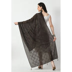 Generic Women's Chanderi Self Design Dupatta (Dark Browm, Length: Free Size)