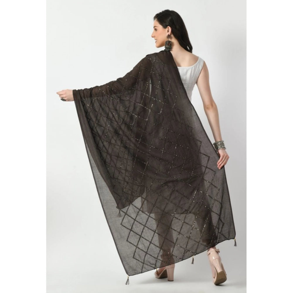 Generic Women's Chanderi Self Design Dupatta (Dark Browm, Length: Free Size)
