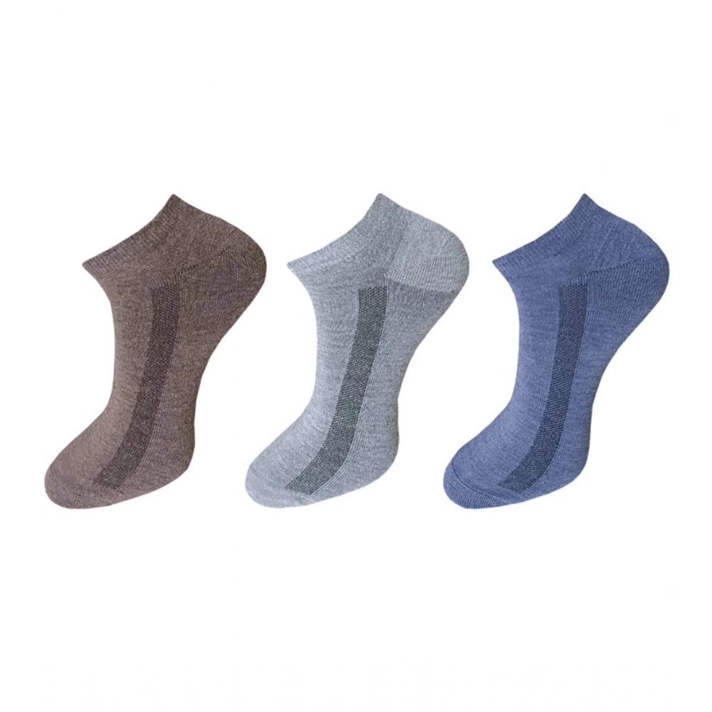 Generic 3_Pair Set Unisex Casual Cotton Solid Ankle Length Socks (Multicolor)