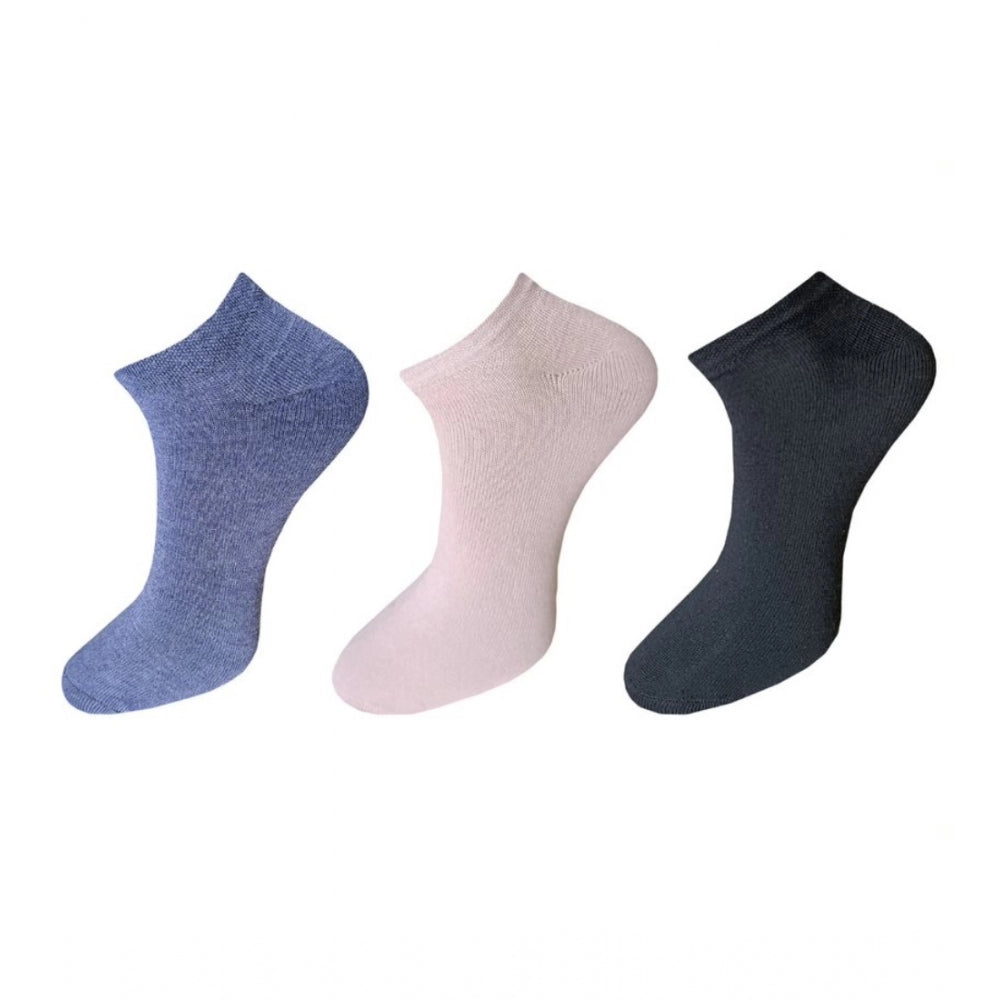 Generic 3_Pair Set Unisex Casual Cotton Solid Ankle Length Socks (Multicolor)