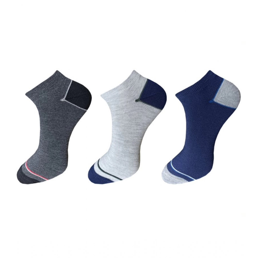 Generic 3_Pair Set Unisex Casual Cotton Solid Ankle Length Socks (Multicolor)