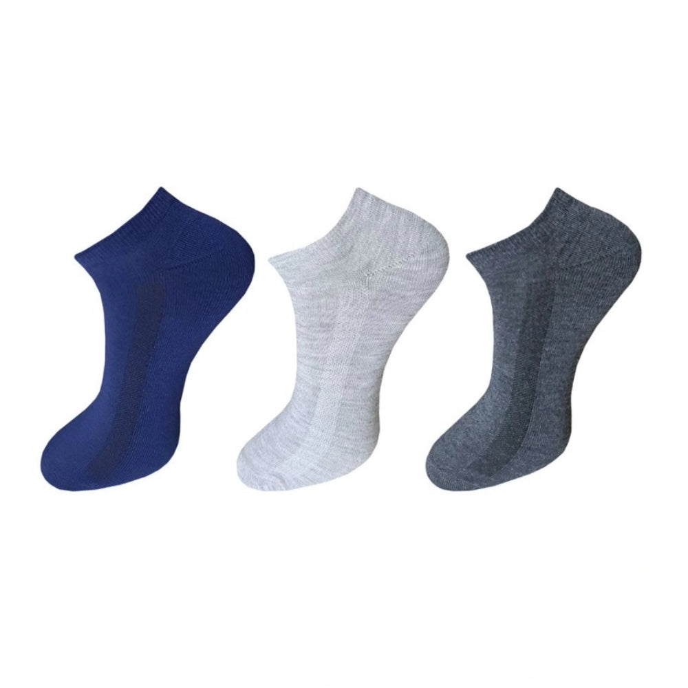 Generic 3_Pair Set Unisex Casual Cotton Solid Ankle Length Socks (Multicolor)