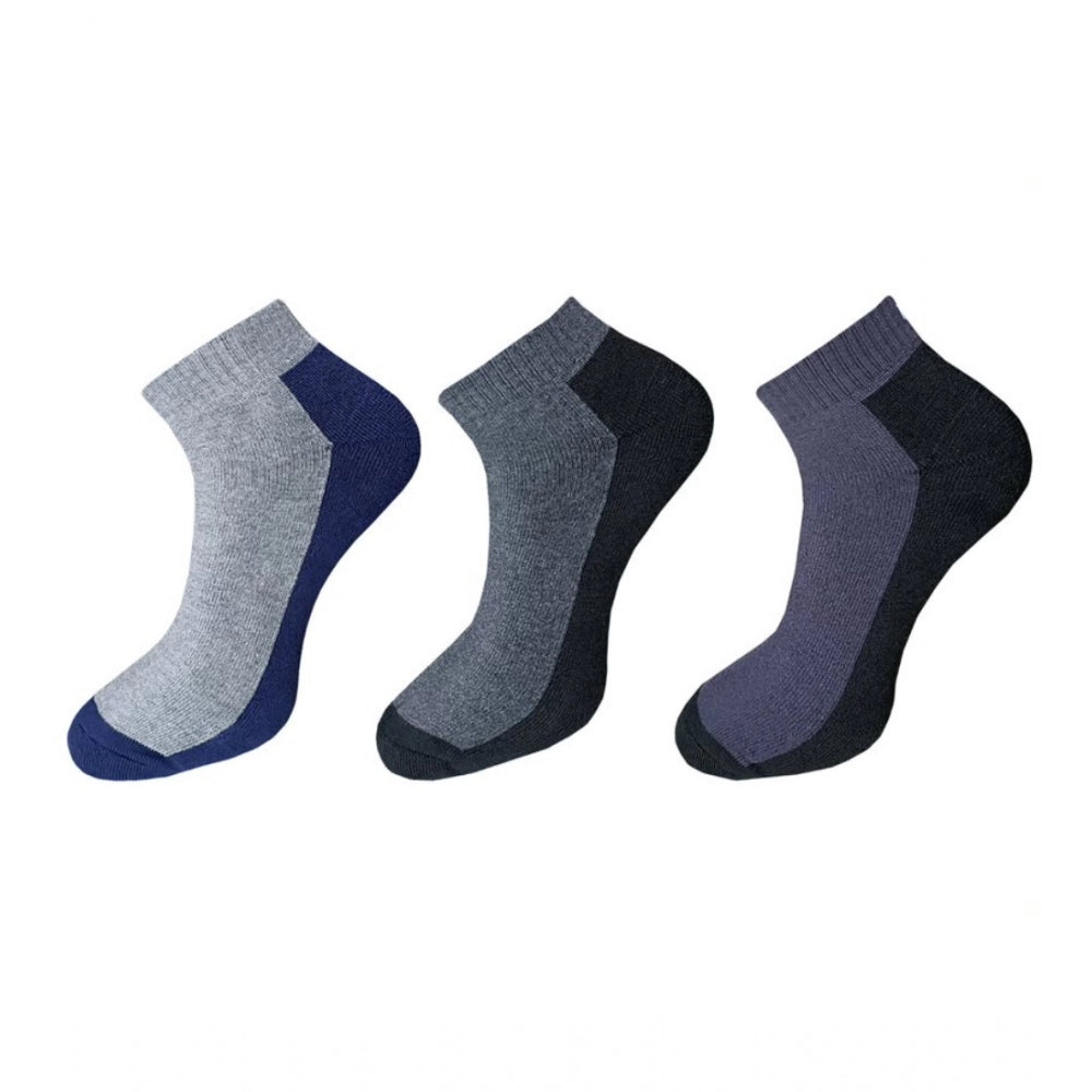 Generic 3_Pair Set Unisex Casual Cotton Solid Ankle Length Socks (Multicolor)