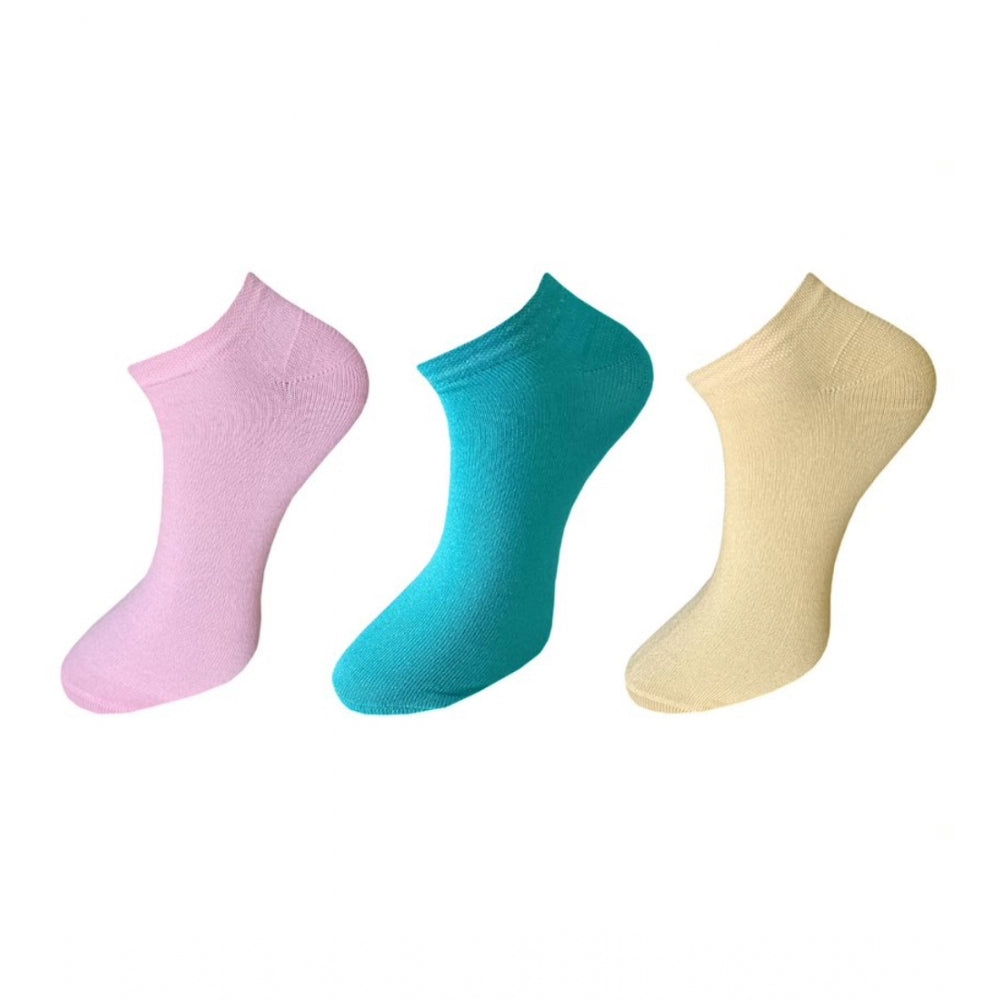 Generic 3_Pair Set Unisex Casual Cotton Solid Ankle Length Socks (Multicolor)