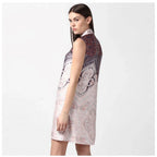 Generic Women's Polyester Printed Sleeveless Above Knee Dress (Orange)