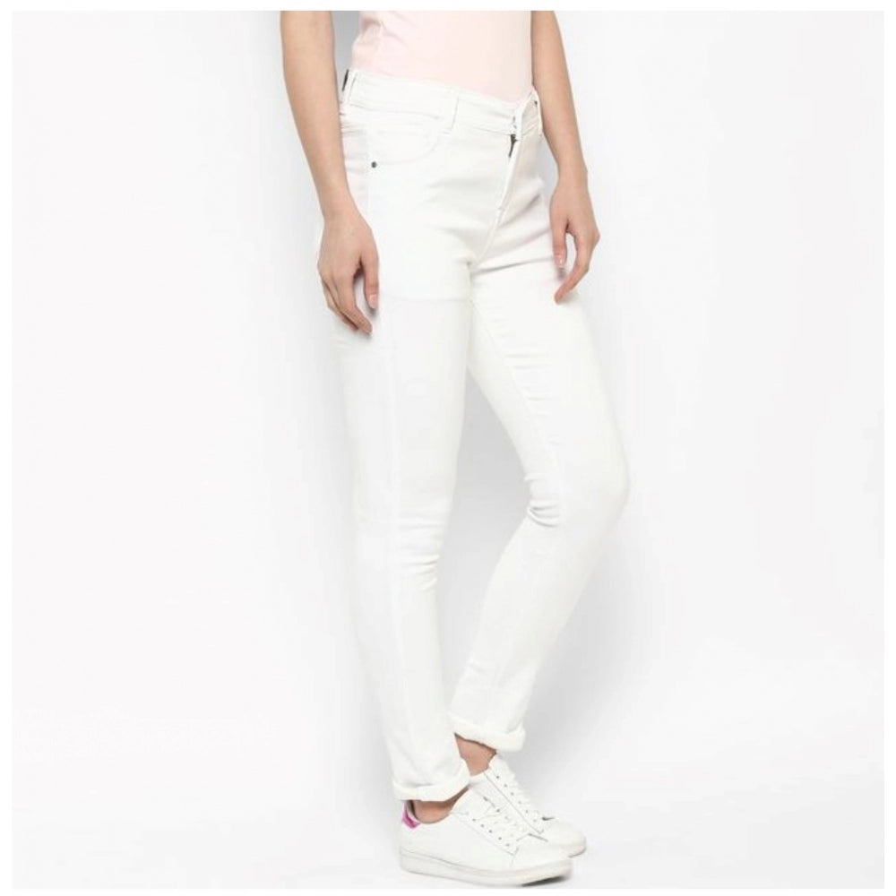 Generic Women's Denim Solid Buttoned Jeans (White)