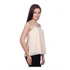 Generic Women's Polyester Solid Shoulder Straps Regular Top (Beige)