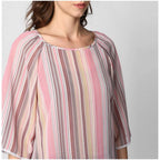 Generic Women's Polyester Striped 3-4th Sleeves Top (Pink)