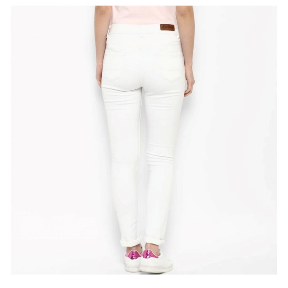 Generic Women's Denim Solid Buttoned Jeans (White)
