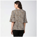 Generic Women's Polyester Animal Print Bell Sleeve Top (Orange - Black)