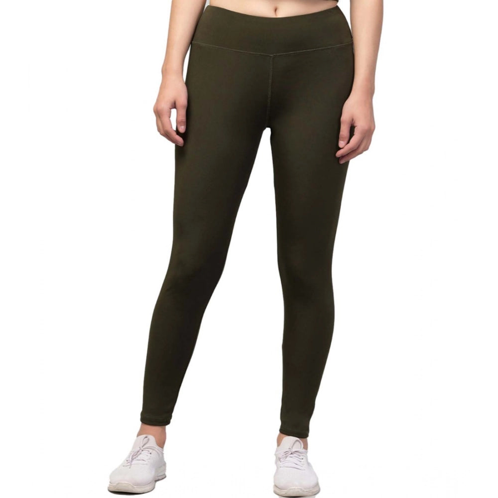 Generic Women's Polyester Solid Ankle Length High-Rise Tights (Olive)