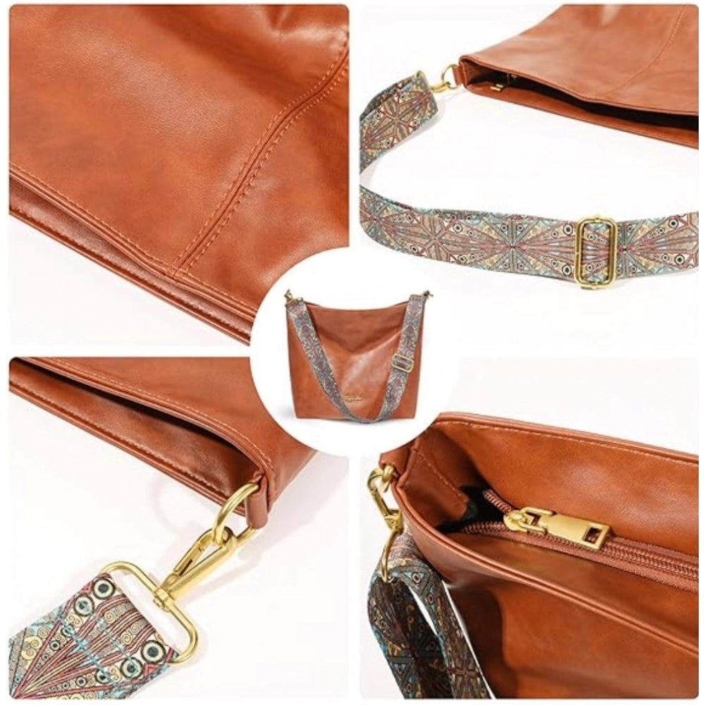 Generic Women's PU Leather Medium Sling bag Zipper Handbag (Brown)