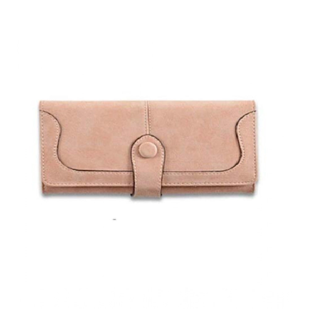 Generic Women's Faux Leather Medium Snap Button Wallet (Khakhi)