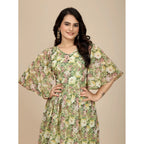 Generic Women's Georgette Printed Round Neck Short Sleeve Dress (Green)