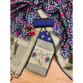 Generic Women's Banarasi Silk Printed Unstitched Salwar Suit Material With Dupatta (Navy Blue, 3Mtrs)