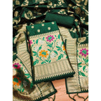 Generic Women's Banarasi Silk Printed Unstitched Salwar Suit Material With Dupatta (Green, 3Mtrs)