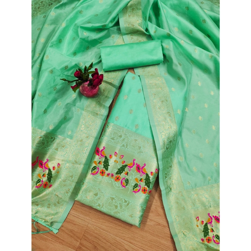 Generic Women's Banarasi Silk Printed Unstitched Salwar Suit Material With Dupatta (Seagreen, 3Mtrs)