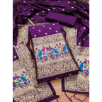 Generic Women's Banarasi Silk Printed Unstitched Salwar Suit Material With Dupatta (Purple, 3Mtrs)