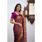 Generic Women's Silk Printed Saree With Unstitched Blouse 5.5Mtr (Wine)