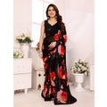Generic Women's Small Lace Georgette Printed Ready-to-Wear Saree With Unstitched Blouse 5.5 Mtr (Black-Red)
