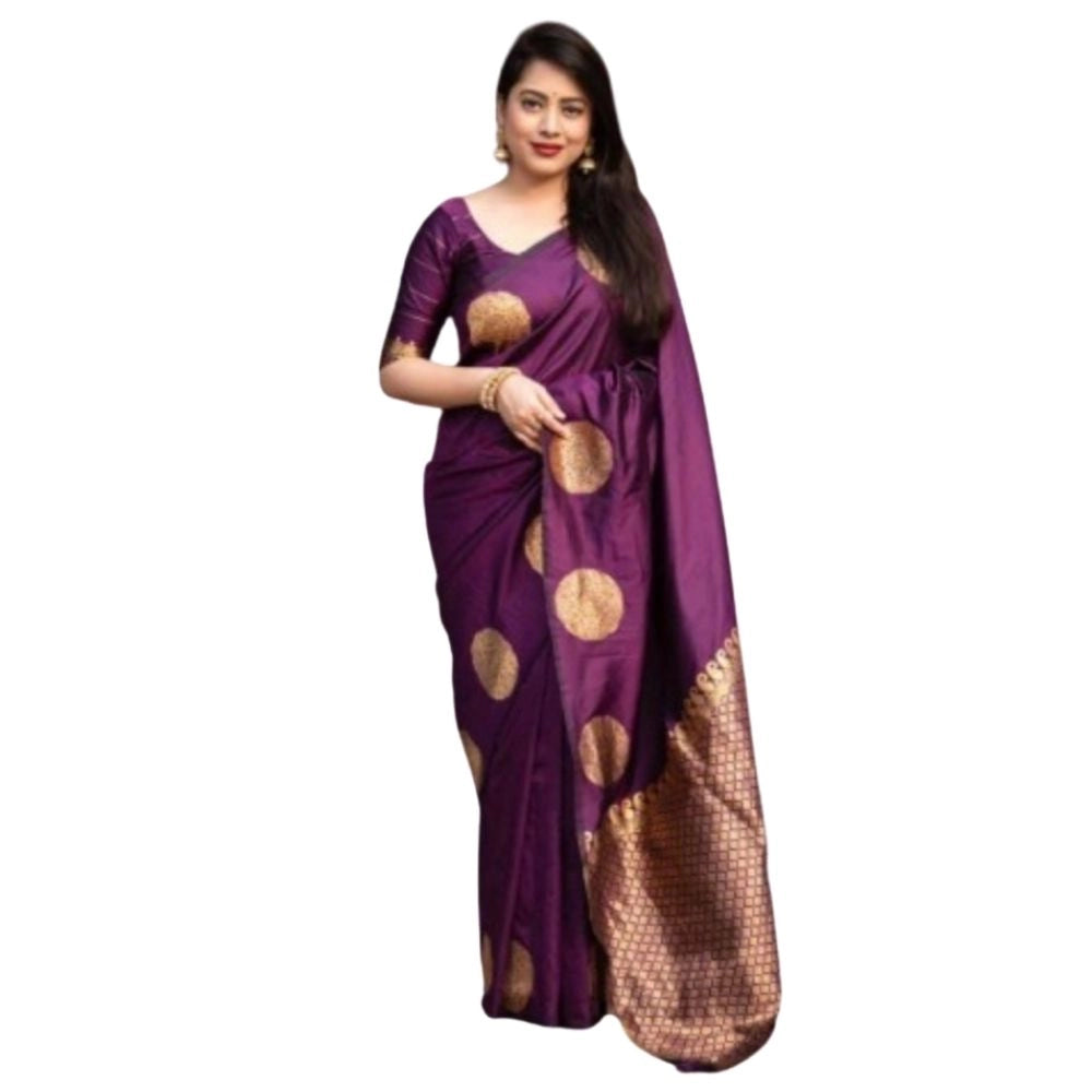 Generic Women's Silk Printed Saree With Unstitched Blouse 5.5Mtr (Wine)
