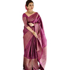 Generic Women's Silk Printed Saree With Unstitched Blouse 5.5Mtr (Purple)