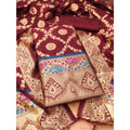 Generic Women's Banarasi Silk Printed Unstitched Salwar Suit Material With Dupatta (Maroon, 3Mtrs)