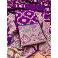 Generic Women's Banarasi Silk Printed Unstitched Salwar Suit Material With Dupatta (Purple, 3Mtrs)