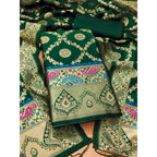 Generic Women's Banarasi Silk Printed Unstitched Salwar Suit Material With Dupatta (Bottle Green, 3Mtrs)
