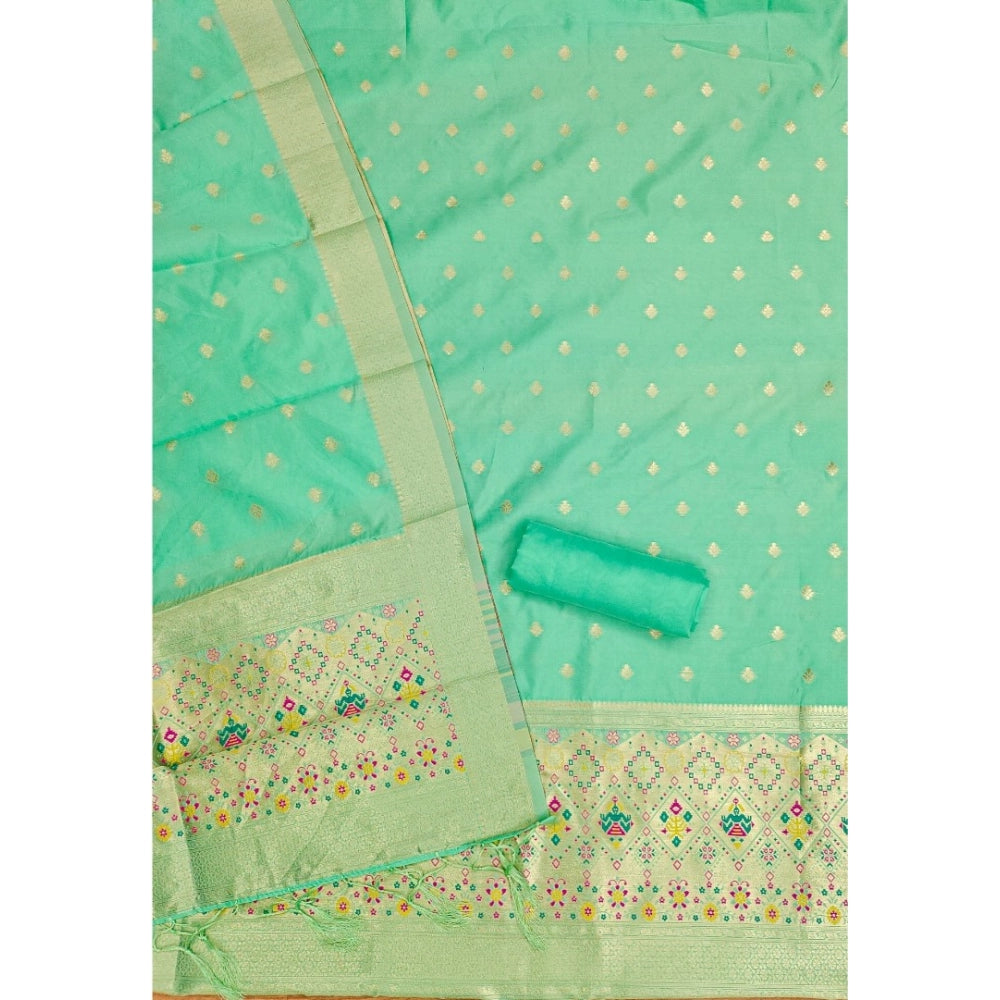 Generic Women's Banarasi Silk Printed Unstitched Salwar Suit Material With Dupatta (Sea Green, 3Mtrs)
