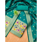 Generic Women's Banarasi Silk Printed Unstitched Salwar Suit Material With Dupatta (Rama, 3Mtrs)