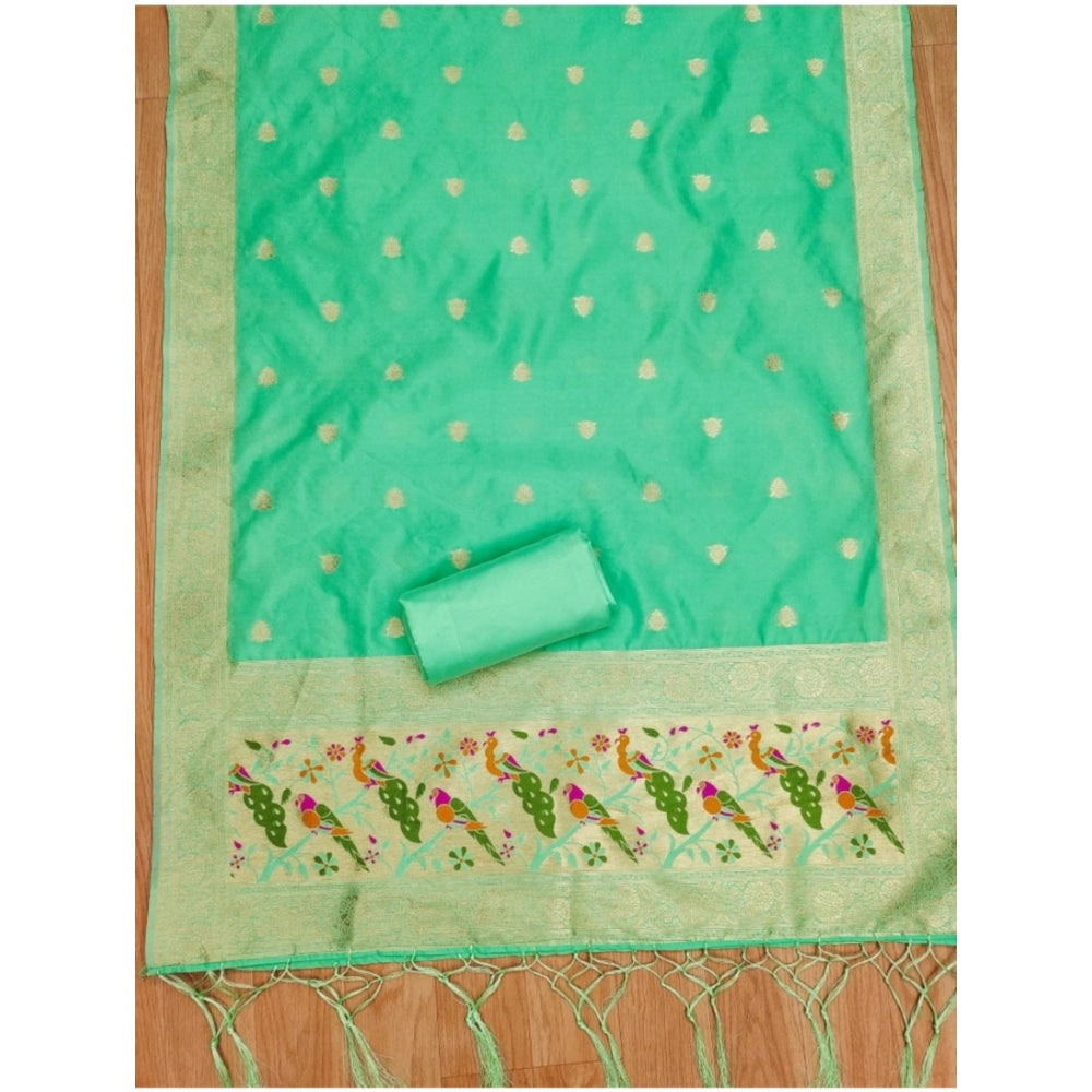 Generic Women's Banarasi Silk Printed Unstitched Salwar Suit Material With Dupatta (Sea Green, 3Mtrs)