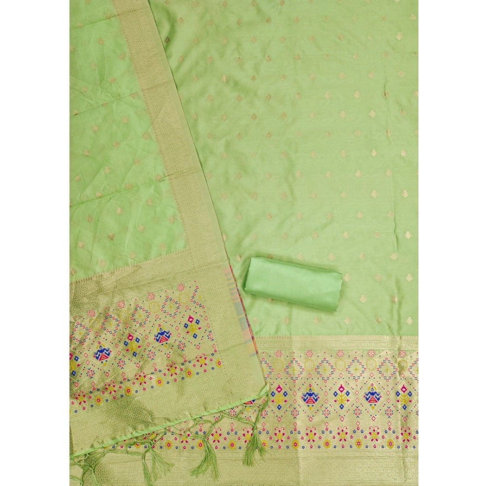 Generic Women's Banarasi Silk Printed Unstitched Salwar Suit Material With Dupatta (Pista, 3Mtrs)
