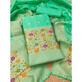 Generic Women's Banarasi Silk Printed Unstitched Salwar Suit Material With Dupatta (Sea Green, 3Mtrs)