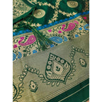Generic Women's Banarasi Silk Printed Unstitched Salwar Suit Material With Dupatta (Bottle Green, 3Mtrs)