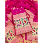 Generic Women's Banarasi Silk Printed Unstitched Salwar Suit Material With Dupatta (Pink, 3Mtrs)