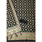 Generic Women's Banarasi Silk Printed Unstitched Salwar Suit Material With Dupatta (Black, 3Mtrs)