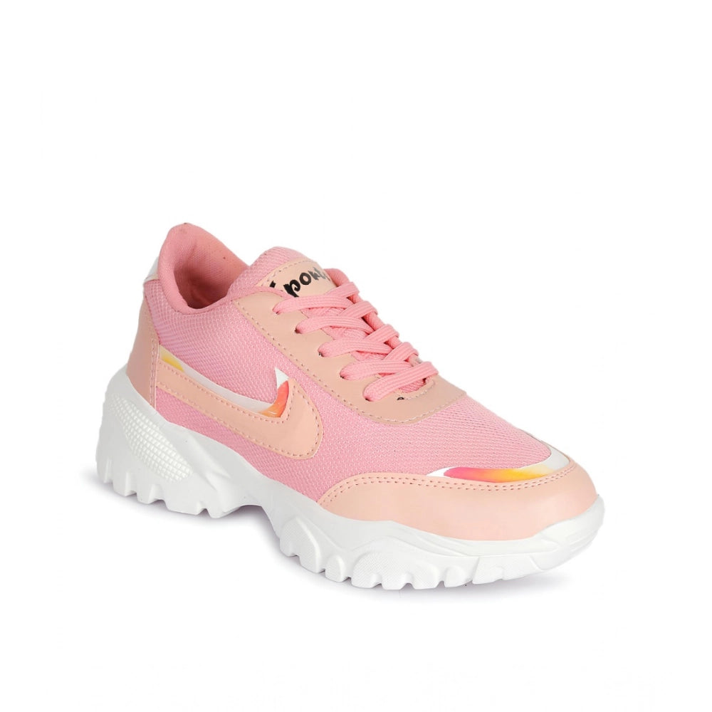 Generic Women's Casual Mesh Printed Lace-Ups Shoes (Pink)