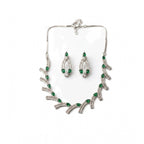 Generic Women's Brass Silver Plated Necklace set (Green)