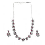Generic Women's Brass Silver Plated Necklace set (Red)