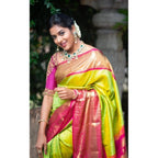 Generic Women's Litchi silk Printed Saree With Unstitched Blouse (Green)