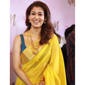 Generic Women's Litchi silk Printed Saree With Unstitched Blouse (Yellow)
